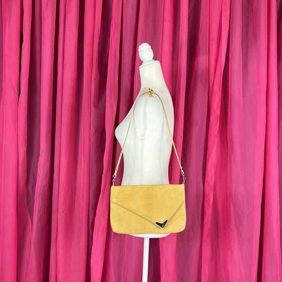 Vintage 80s Mr. M of New York Faux snakeskin yellow envelope shoulder bag purse - Picture 2 of 10